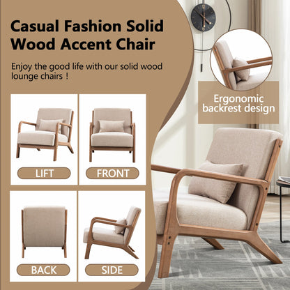 29*33*26 Inch Solid Color Solid Wood Living Room Chair. 105° Backrest with Non-Slip,  Casual Bedroom Chair With Pillow