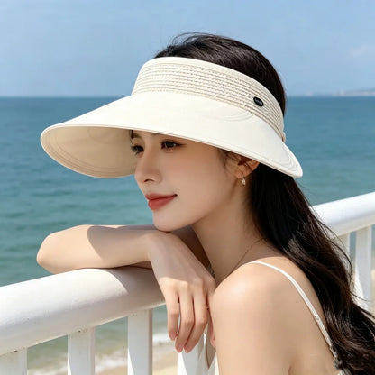 Summer Sun Protection. Essential Large Brim,  Open-Top Sun Hat, Uv Protection + Hair-Friendly Design, Versatile and Easy to Match with Any Outfit.