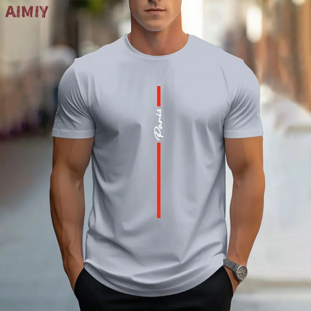 Summer Men's T-shirt Top,  Casual,  Loose Fit , Oversized T-shirt,  PARI Letter Pattern,  Printed Round Neck,  Short Sleeved Many Colors