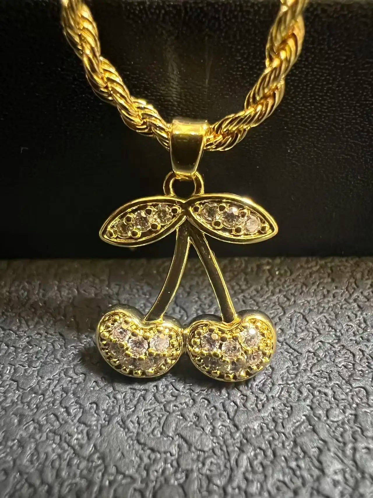 18K Gold Filled Rope Chain Necklace Nugget Heart Pendant