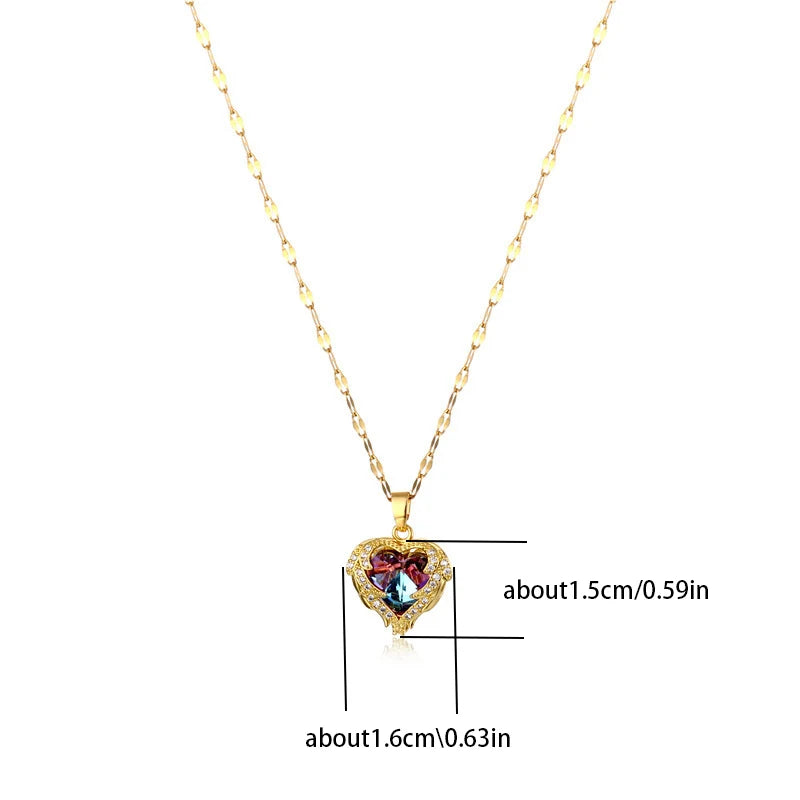Top Luxury Colorful Crystal Ocean Heart Pendant Necklace For Women Stainless Steel Jewelry The Perfect MOTHERS DAT Gift
