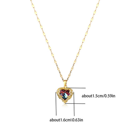 Top Luxury Colorful Crystal Ocean Heart Pendant Necklace For Women Stainless Steel Jewelry The Perfect MOTHERS DAT Gift