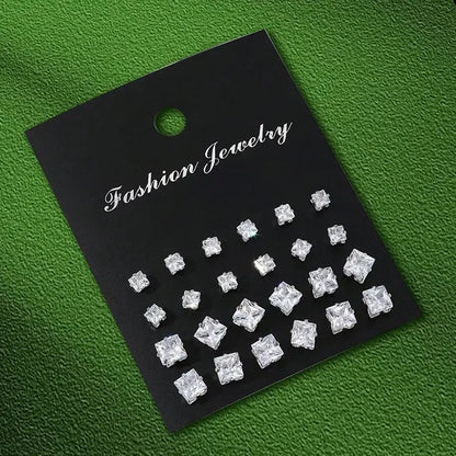 12 Pairs OF  Stainless Steel Stud Earrings with Gemstone Buds Round, SQUARE, SHAPE CHOICES. Unisex Fashion Jewelry Gifts