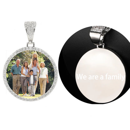Hip Hop Jewelry Bling CZ Memorial Picture Frames Necklace Personalization Photo Custom 26/35/45/68.5MM Circle Medallions Pendant