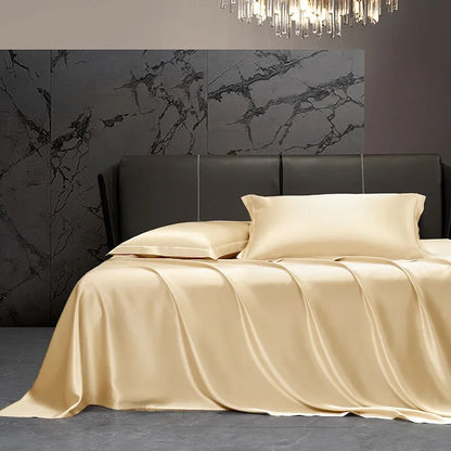 Solid 4pcs Silk Bedding Set with Duvet Cover,  Fitted/Flat Bed Sheet,  Pillowcase,  Bedspread and Coverlet,  Single / Double Bedsheet