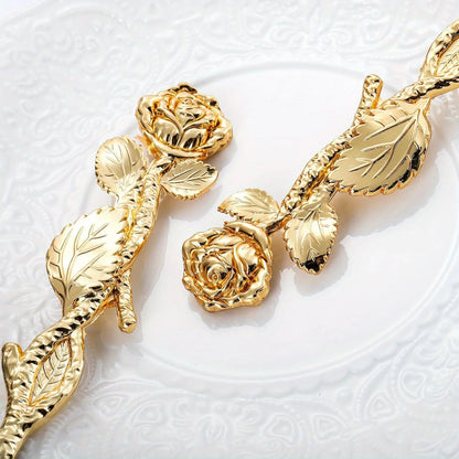 2pc.  Set of Golden Color Cake Knife and Spatula  with Luxury Rose Shaped Handle.   Cake Knife for Weddings,  Birthday Party,  Tableware Gifts