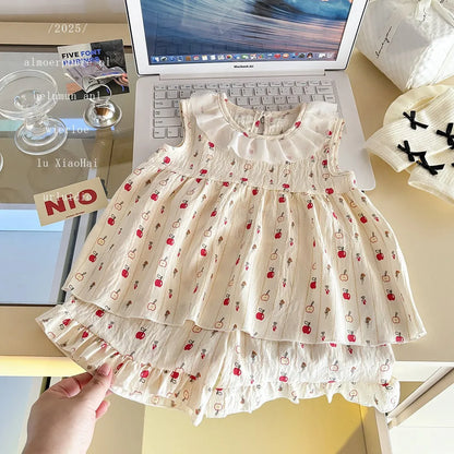 Two-Piece Set  Sleeveless Princess Dress with Floral Print called CRUSHED FLOWERS.  Small sizes and  other styles almost gone except 4T.  Summer,  Thin Outfit for Girls 4T.