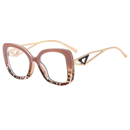 Luxury Brand,  Oversized, Square Reading Glasses  for Women  with Triangle heart on the temple.  Blue-Light Blocking, Clear Computer Glasses