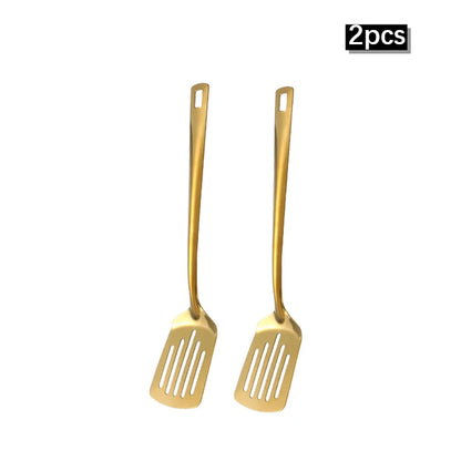 2/6pcs Stainless steel kitchenware set,  creative  golden soup spoon, colander,  hot pot spoon, cooking  and frying assists.