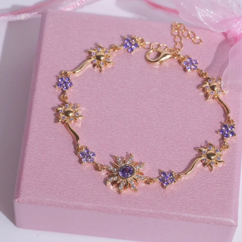 Sunflower Bracelet with Shiny Zirconia.  Great Mothers Day Gift, Holiday Gift Gift  for Birhday Gift.