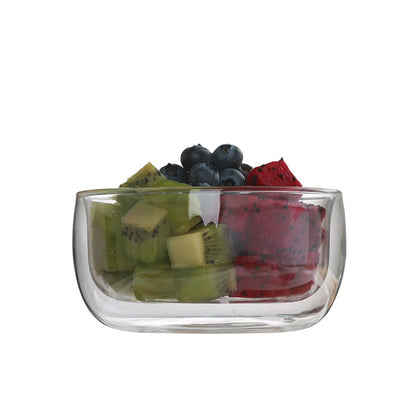 YWDL 300/500ml Clear Double Layer Glass Bowl Heat-resistant Fruit Salad Bowl  Kitchen Glassware For Soup Cereal Dessert Bowls
