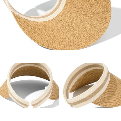 Style "A" is all gone( With the 3 Stripes. ) Styles "B" and "C" are available.  Summer,  Empty Top Straw Hat for Women, Outdoor for Sunscreen .  Visor for  Female,  Handmade,  UV Protection, Big Brim Sun Hat/Visor.    The pi