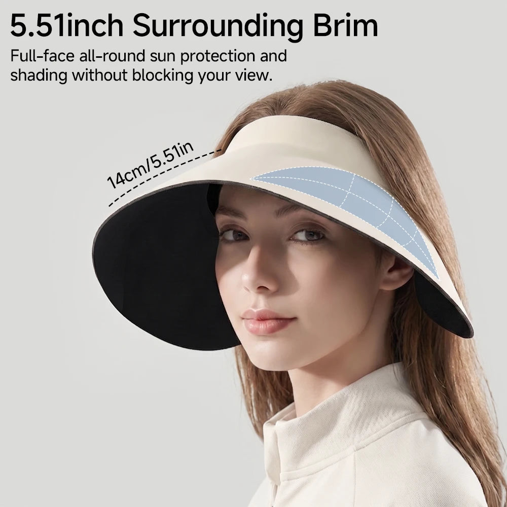Women's Sun Top Hat with UV Protection, Seamless One-Piece Visor, Wide Brim for Full Shade, Hollow Top Sun Cap.  IVORY is Available and Just a few Brown.