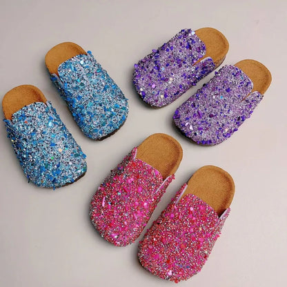 Summer Bling Children's Slippers,  PU Buckle Cork Slippers For Child /Girls with  Anti -Slip Flat Outdoor Kids clogs
