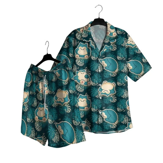 Summer Hot Selling Snorlax Men's Hawaiian Shirt Shorts Set Women Home Casual Loose Fitting Anime Pajamas T-shirt Shorts Set GiftThe 2-pcs are sold separately.  only 5XL shorts are gone.  Everything else is good to go