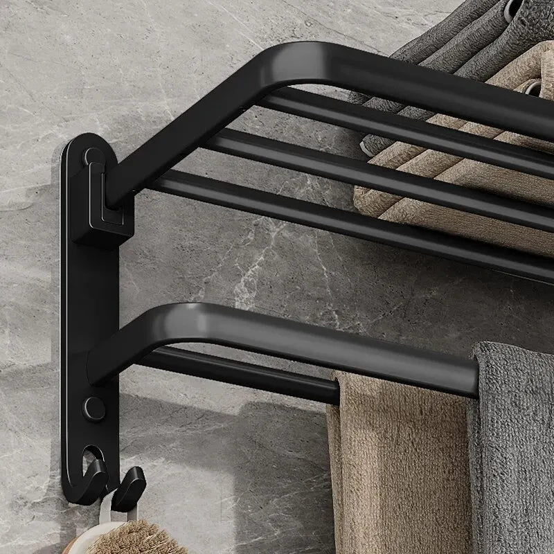 Matte Black 50CM Folding Holder With Hook, Towel Holder,  Wall Mount AluminumTowel Rack