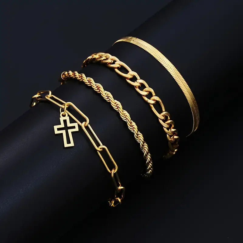 7-Piece Elegant Stainless Steel Minimalist Cross Pendant Jewelry Set for Men and  Women.  Chain Necklaces and   Bracelets .  Jewelry for Everyday Wear
