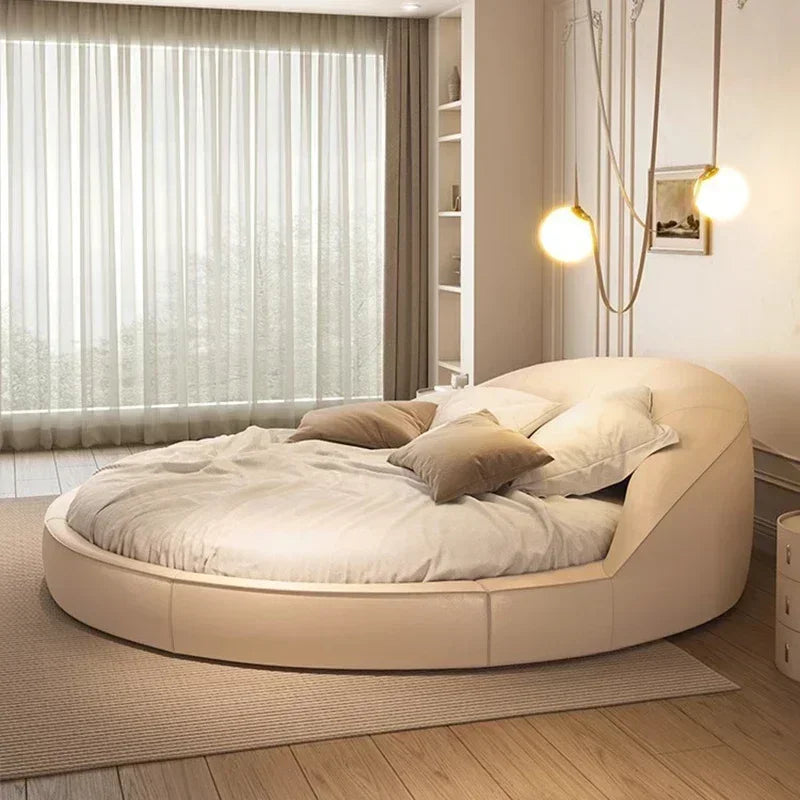Italian Minimalist Aesthetics,  Round Bed, Light Luxury, Cream Wind Princess Bed,  Wedding Bedroom, Sleeping Home Furniture