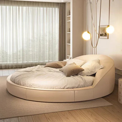 Italian Minimalist Aesthetics,  Round Bed, Light Luxury, Cream Wind Princess Bed,  Wedding Bedroom, Sleeping Home Furniture