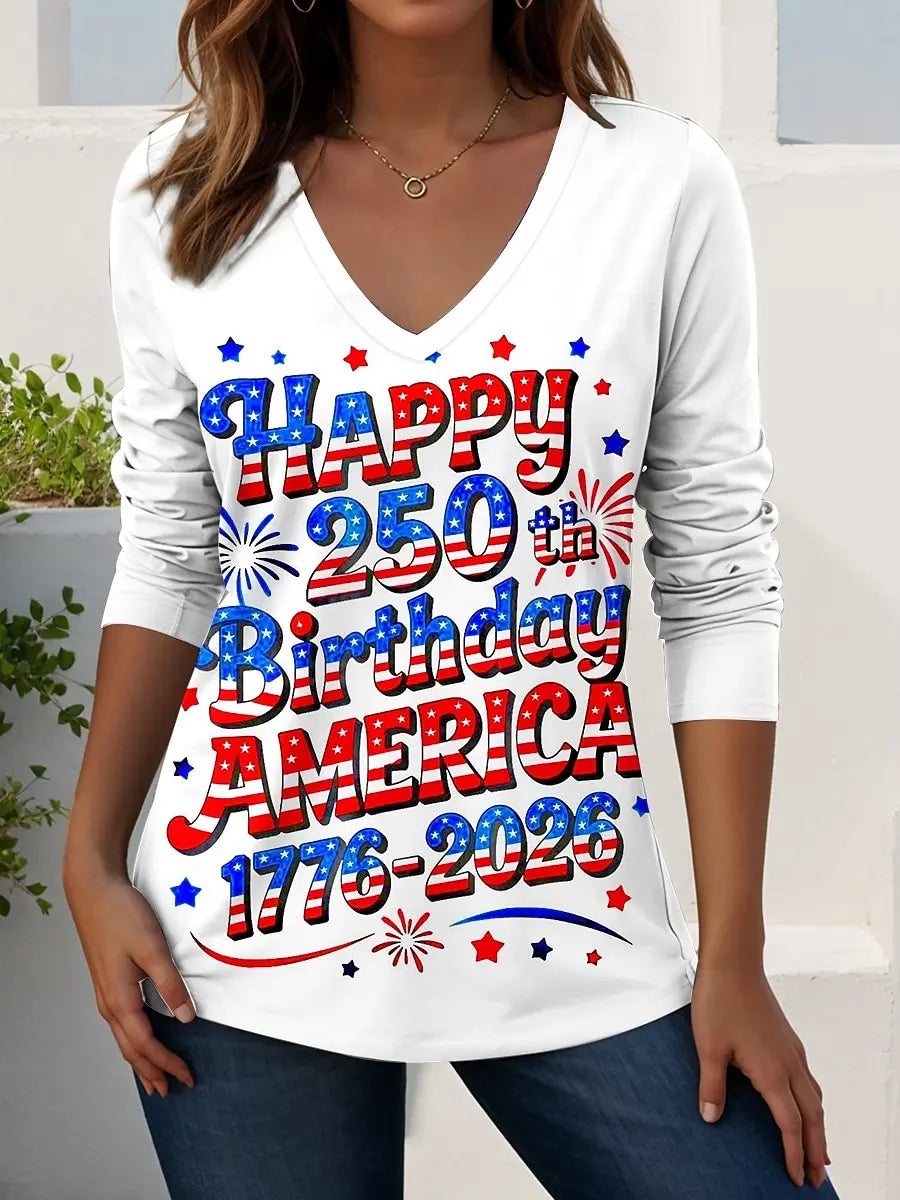 US Flag 250th anniversary Pattern Vintage Women's Long Sleeve T-shirt Summer 3D Print, polyester Tops Women Clothing