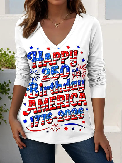 US Flag 250th anniversary Pattern Vintage Women's Long Sleeve T-shirt Summer 3D Print, polyester Tops Women Clothing