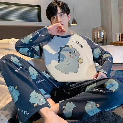 2PC. Set Men Pajamas.  Long-Sleeved Version of the Simple Button down Tops and Pants  for Nightwear  and Homewear.