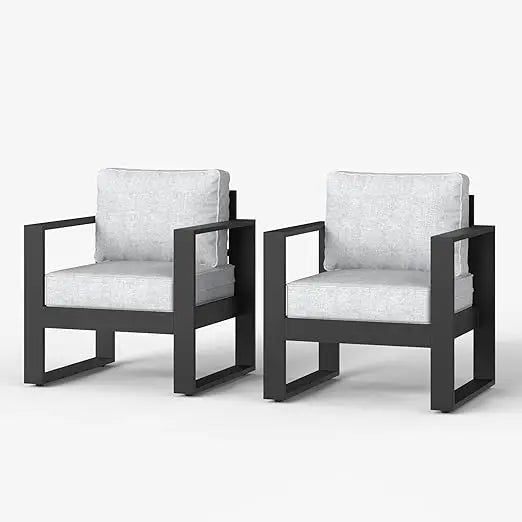 Outdoor Patio,  Aluminum Chair, Modern Armchair Set of 2 with Washable Thick Cushions