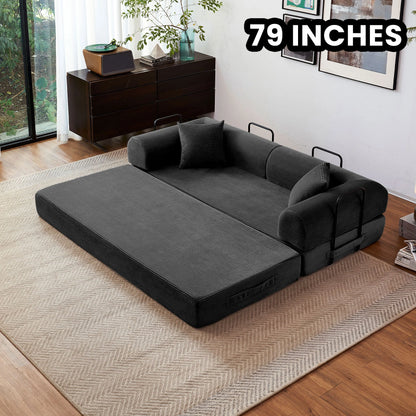 79'' Boneless Couch Foldable Convertible Futon Sleeper Sofa Bed,  Floor Lounge with L-Shaped Armrests for Living Room Sofas