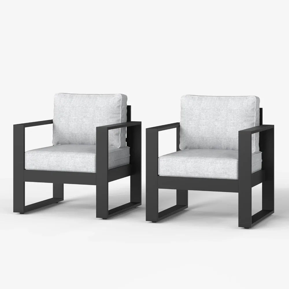 Outdoor Patio,  Aluminum Chair, Modern Armchair Set of 2 with Washable Thick Cushions