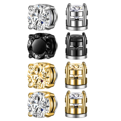 3 Pairs Crystal,  Strong Magnetic Ear Stud, Clip Earrings for Men and Women, Round  and square with 3 color choices for the framework.  Zircon, Magnet Earrings, Non Piercing Jewelry