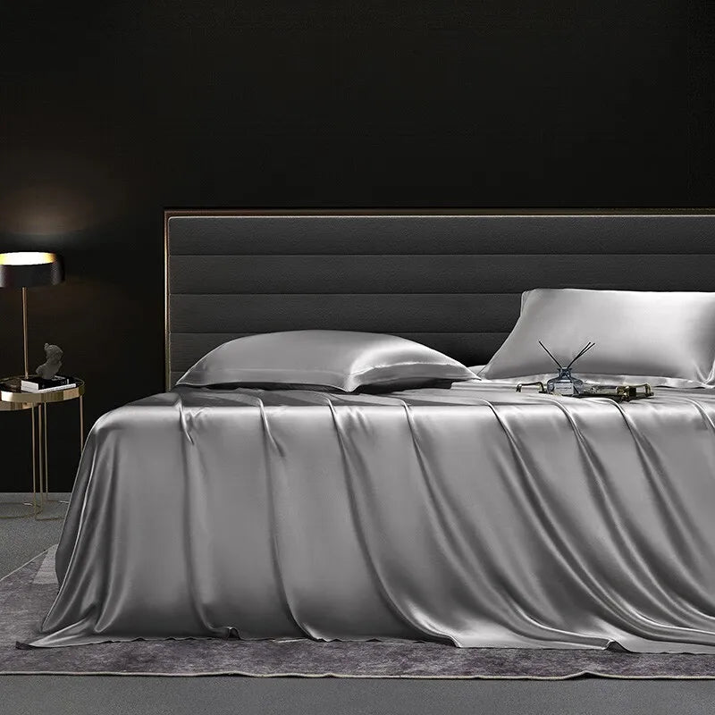 Solid 4pcs Silk Bedding Set with Duvet Cover,  Fitted/Flat Bed Sheet,  Pillowcase,  Bedspread and Coverlet,  Single / Double Bedsheet