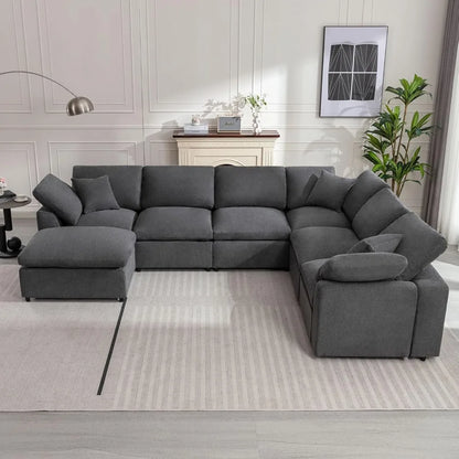 Modular Sectional Sofa, Modern Oversized Cloud Couch with Movable Ottoman, 7 Seater,  L-Shaped,  Comfy Couches for Living Room