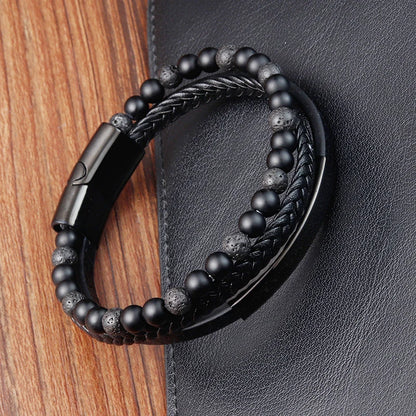 Braid Rope Bracelet For Men.   Stainless Steel, Magnetic Buckle,   Genuine Leather Bracelets & Bangles Male /Female Jewelry
