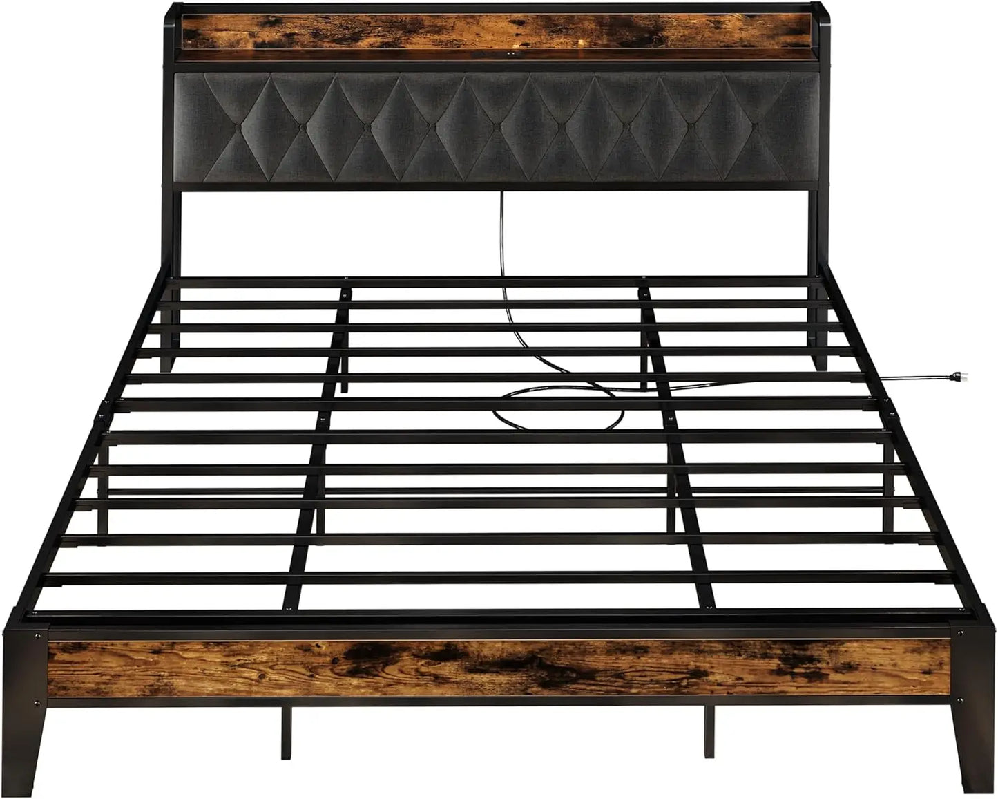 Twin/TwinXL/Full/Queen/King/California King Bed Frames, Storage Headboard with Outlets, No Noise, No Box Springs Needed