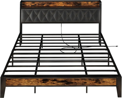 Twin/TwinXL/Full/Queen/King/California King Bed Frames, Storage Headboard with Outlets, No Noise, No Box Springs Needed