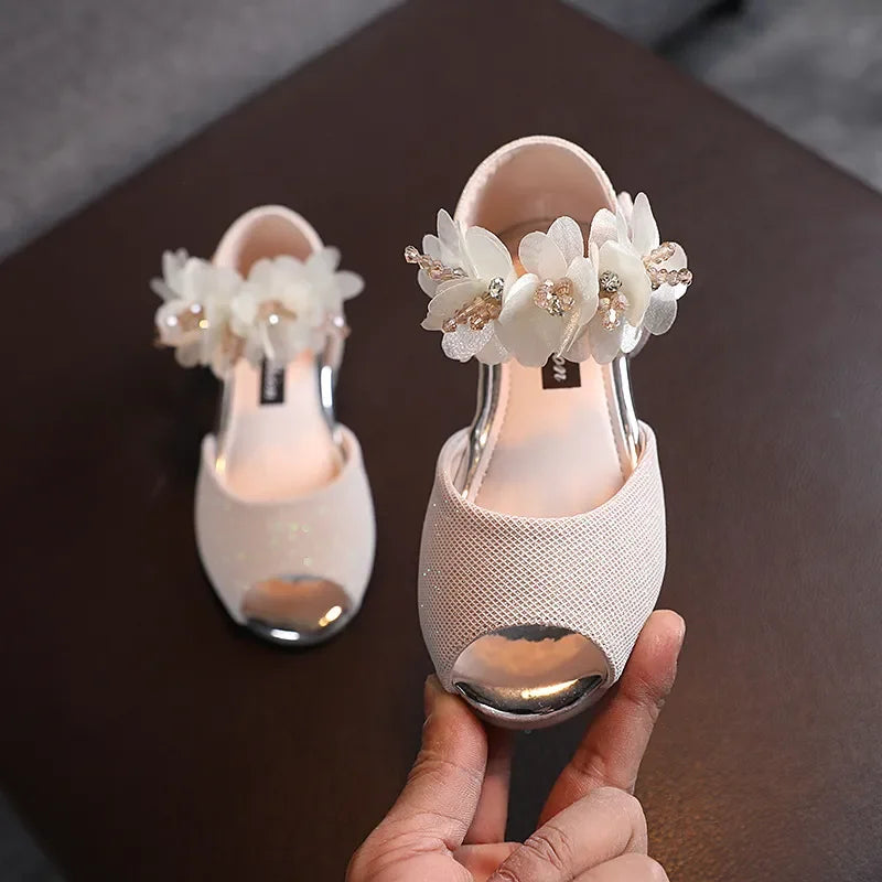 Girls Rhinestone Flower Shoes,  Low Heel,  Wedding, Party Dress Pump, Princess Shoes For Kids /Toddler