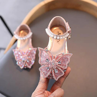 Girls  Dressy Sandals with  Sequins,  Rhinestones, Bows.   Girls Princess Shoes, Baby Girl Shoes with Flat Heel Sandals Size 21-35