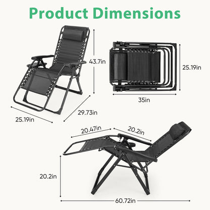 Zero Gravity Recliner,  Camping/ Patio Lounge Chair,  Folding Portable Recliner with Cup Holder,  Trays Removable Cushion For Outdoor Garden