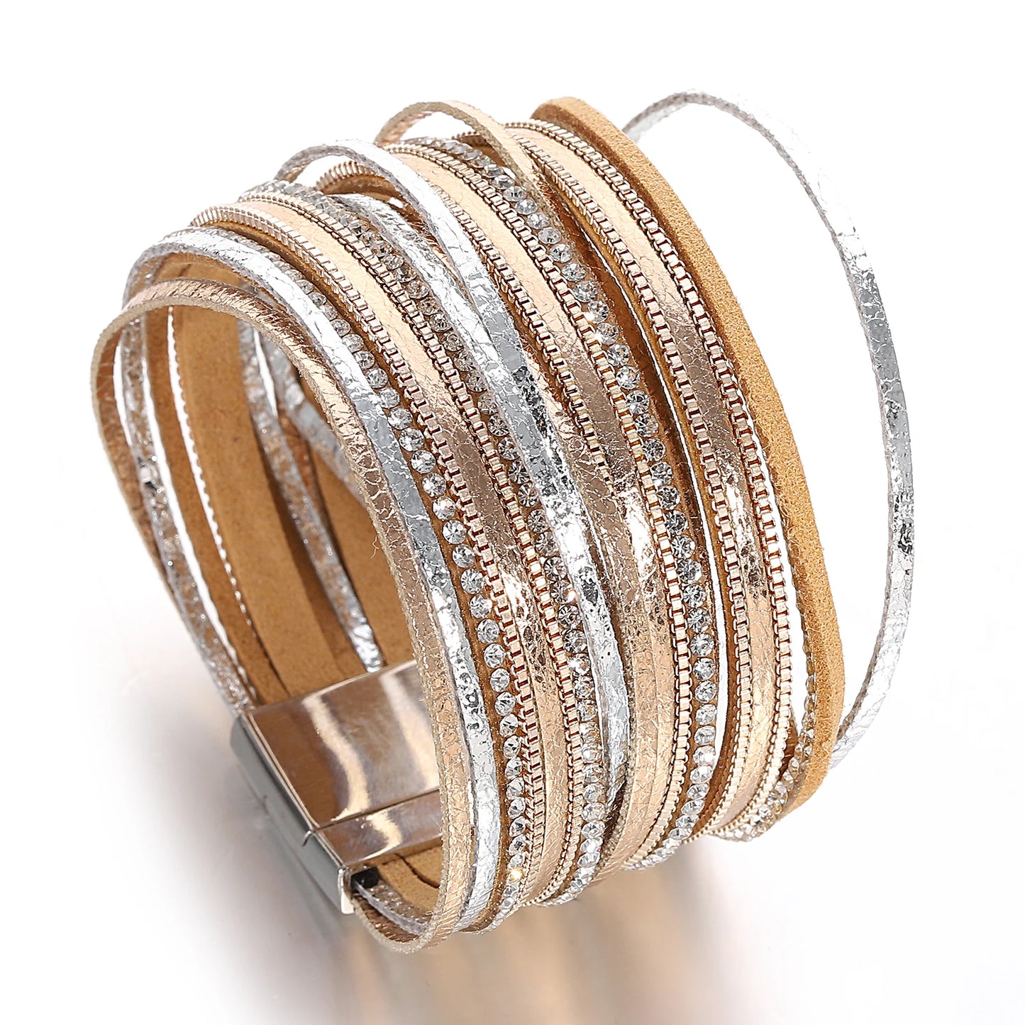 Fashion Shiny Leather Bracelet for Women /Men . Boho Luxury Multilayer Rhinestone Chain Wrap, Chunky Bangle Bracelets, unisexCharm Jewelry