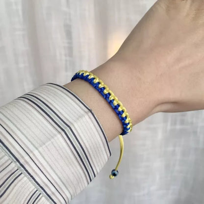 Handmade Blue & Yellow Ukraine Country Peace Love Woven Bracelet Leather Women/ Men Jewelry Gift, Adjustable