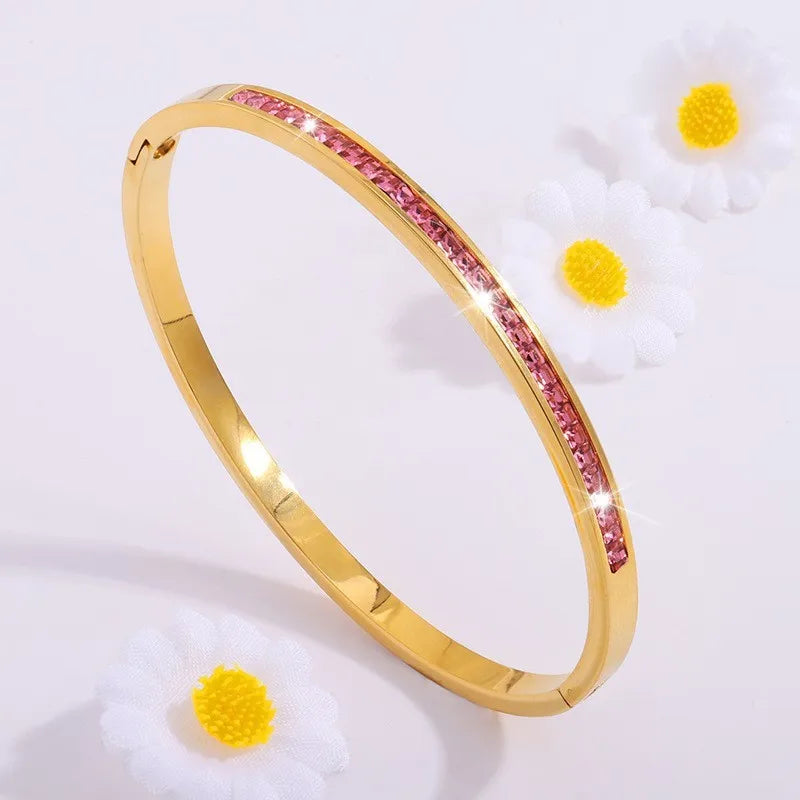 5/1pcs Sparkling Zirconia Inlaid Stainless Steel Bracelet Set for Women,  Stackable Bangles Fashion Non Fading Jewelry Gift.  Perfect for Mothers Day!