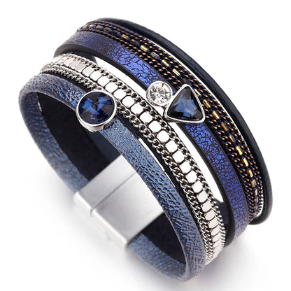 Resin Crystal Charm Leather Bracelet for Women. Bohemian Multilayer Bracelets & Bangles Jewelry.  BLACK, DARK BLUE and GOLD are Available.