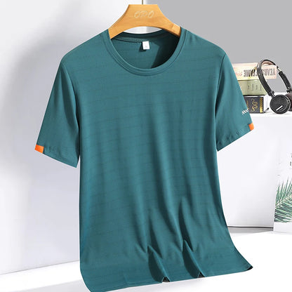 Men's Summer Ice Silk T-shirts, Round Neck, Thin, Breathable,  Quick Drying