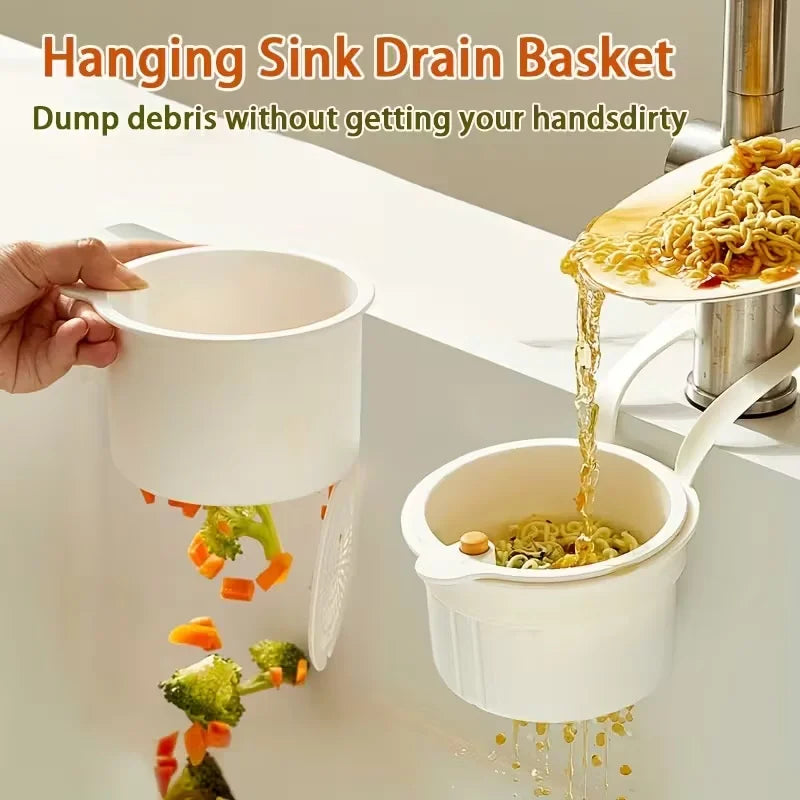 Press-Type Drain Basket: Food Strainer & Sink Organizer, Multi-Functional for Kitchen & Bathroom Use