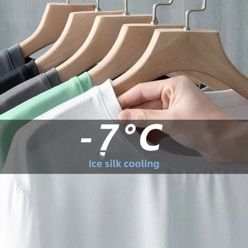 Summer Ice Silk Men T Shirt, Short Sleeve, Round Neck,  Breathable, Thin, Quick Drying Tees, Soft ,Elasticity, Some Color/sizes not Available, but most are available.  JUST check sizing charts, also.