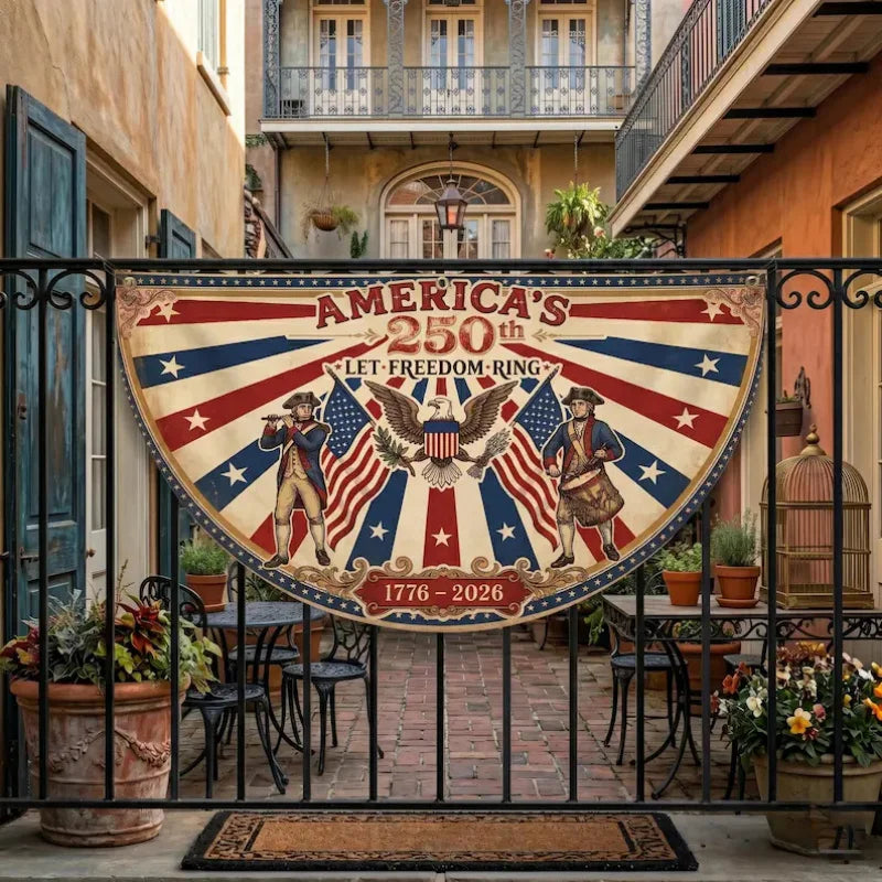 USA 250th Anniversary Fan-shaped Flag 1776 - 2026 Retro Patriotic Decor 4th of  July, Memorial Day, Veterans Day Independence Day Outdoor /Banner