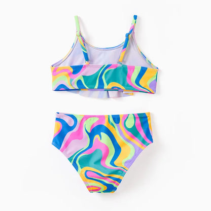 Matching Family swimsuits.   Colorful Tie-Dye Print Swim Trunks or Halter ( two-Piece Bikini)