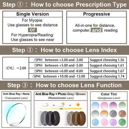 Fashion Square Women's Myopia Blue Light Prevention,  Progressive Glasses, Photochromic, Prescription, Optical Reading Glasses