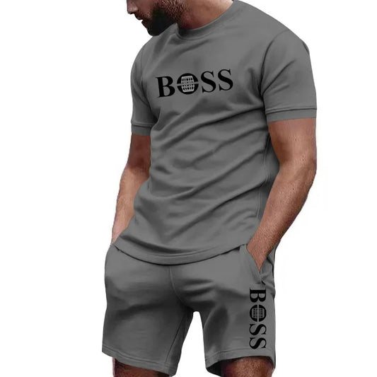 Men's two-piece sportswear.  Short sleeved T-shirt and pants set for  running and fitness sportswear 2026 summer.