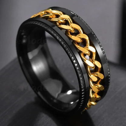 Cool Stainless Steel Rotatable  MENS/WOMENS Ring . High Quality Spinner Chain Punk Jewelry Style